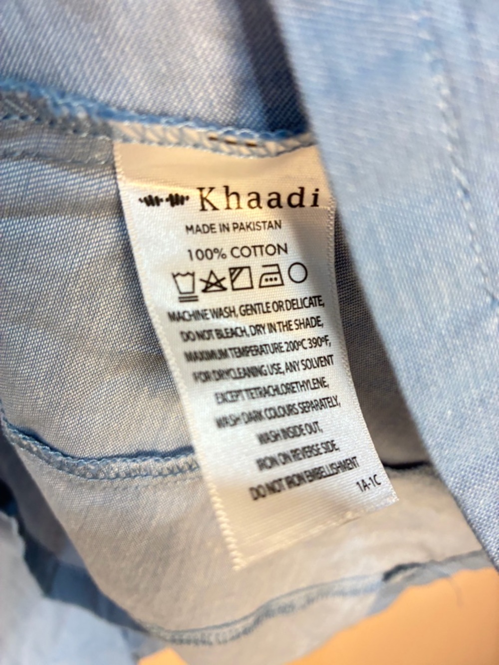 Khaadi Embroidered Sleeve Pearl Detail Peplum Hem Chambray Blouse - Picture 5 of 9